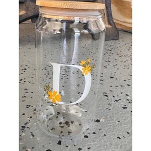 Initial Glass Cup, Personalized Glass Drinking Monogrammed "D"